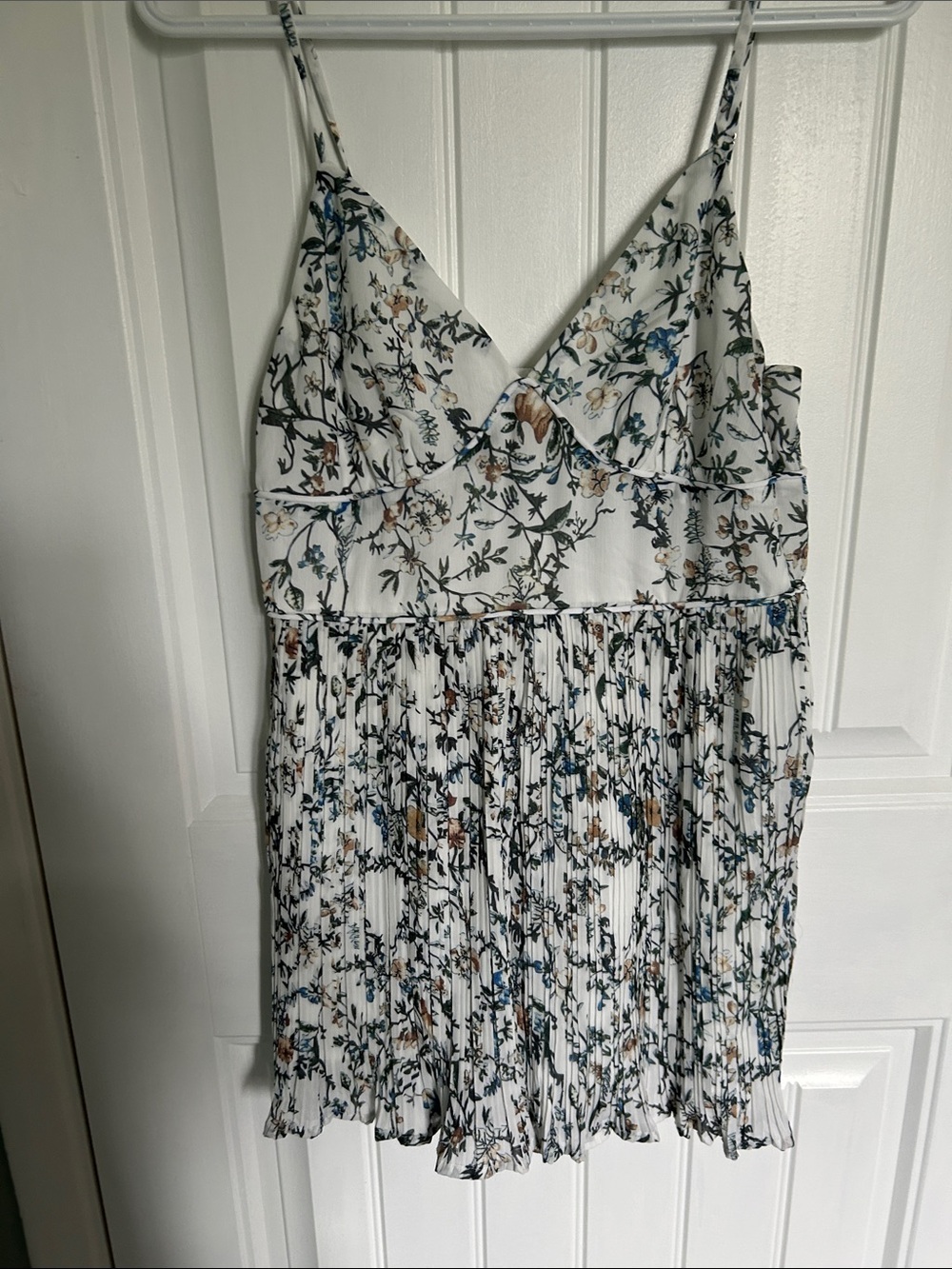 Lulu's White Mini Romper with Blue & Brown Floral Print